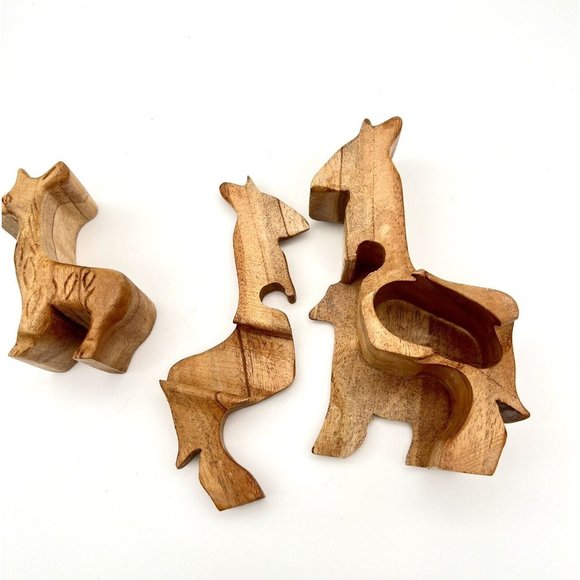 Vintage Wooden Llama and Baby Hand Carved Puzzle Trinket Jewelry Box Alpaca - Picture 7 of 8